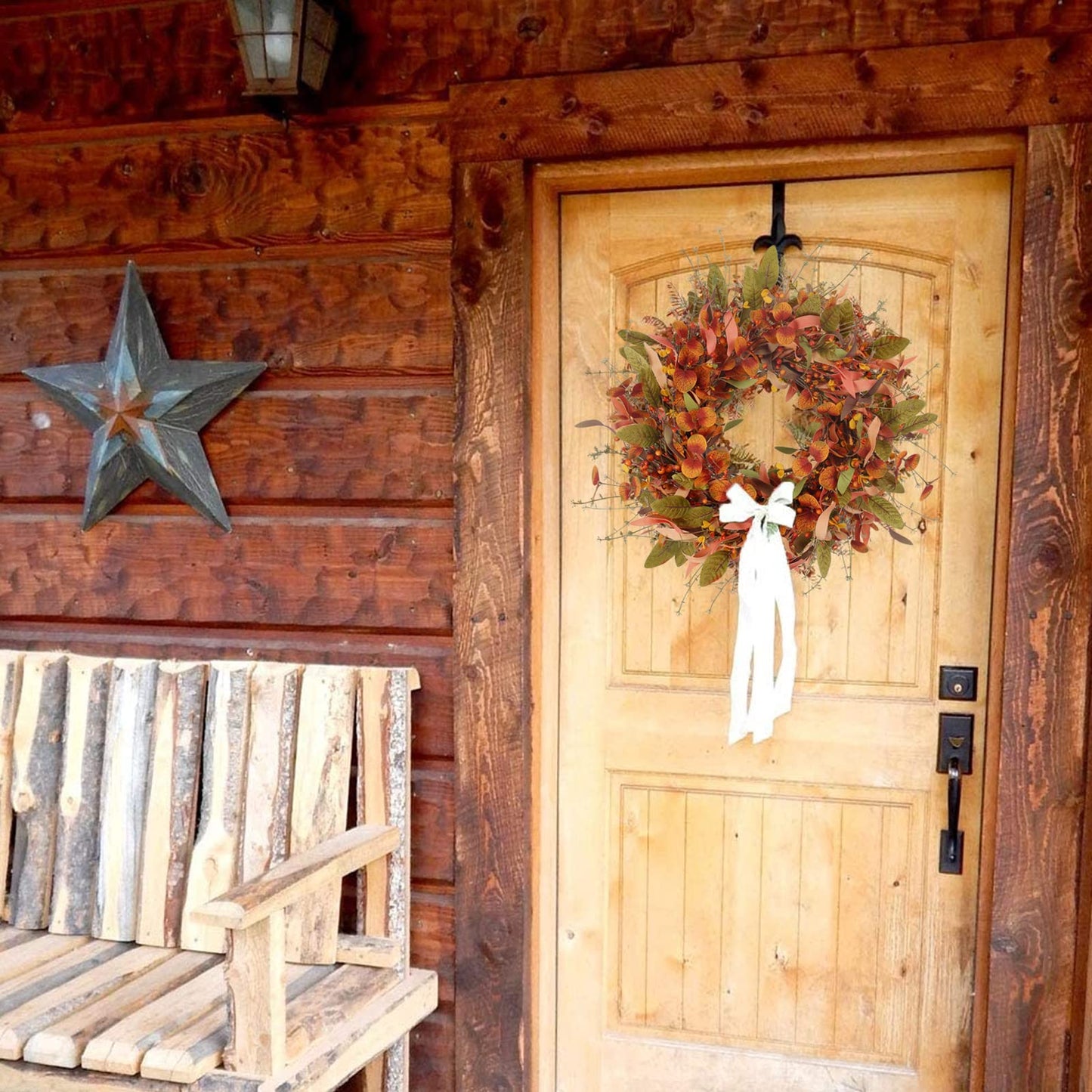 Fall Wreaths for Front Door, 24 Inch Fall Wreath with Flowers and Berry Large Autumn Harvest Thanksgiving Wreath for Farmhouse Festival Halloween Home Wall Decor