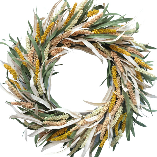 24 inch Fall Wreath Berries Front Door Wreath Artificial Grain Wreath Harvest Wheat Ears Garland Autumn Wreath for Home Wall Fall Festival Decor (24 inch Fall Wreath)