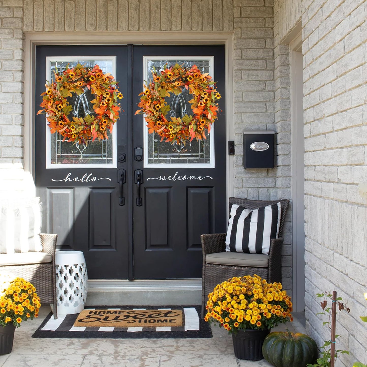 Fall Wreaths for Front Door, 24 Inch Fall Wreath with Flowers and Berry Large Autumn Harvest Thanksgiving Wreath for Farmhouse Festival Halloween Home Wall Decor