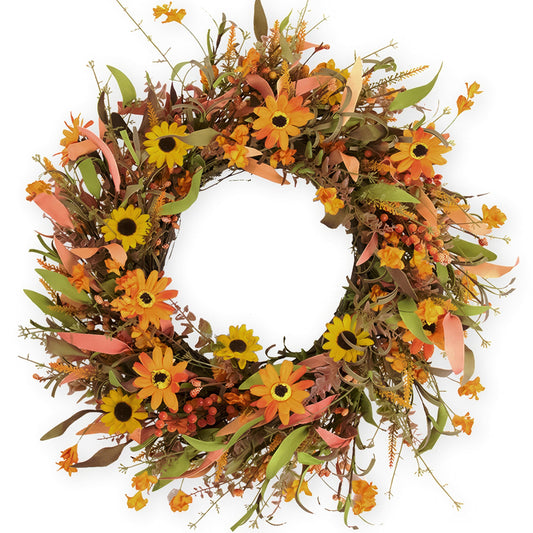 Fall Wreaths for Front Door 24 Inch Artificial Fall Wreath Large Autumn Wreath for Outside Wall Porch Harvest Thanksgiving Day Celebration