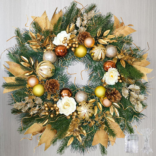 24 Inch Fall Wreath for Front Door,Dahlia White Pumpkin Wreath，Fall Door Wreath for Thanksgiving Halloween and Christmas Home Decorations for Indoors and Outdoors
